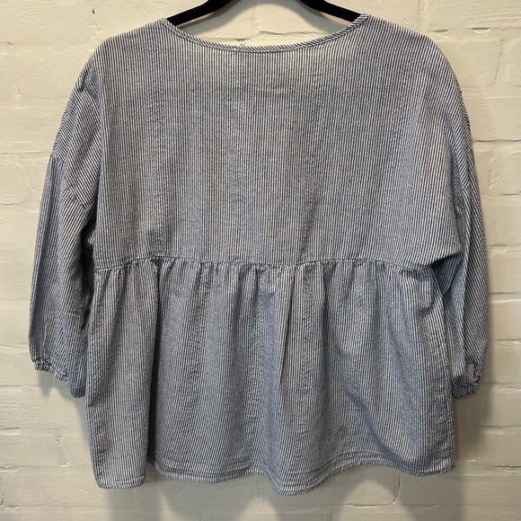 SAVANNAH JANE Embroidered Floral Boho Peasant Top Striped Blouse Size M - Picture 5 of 5